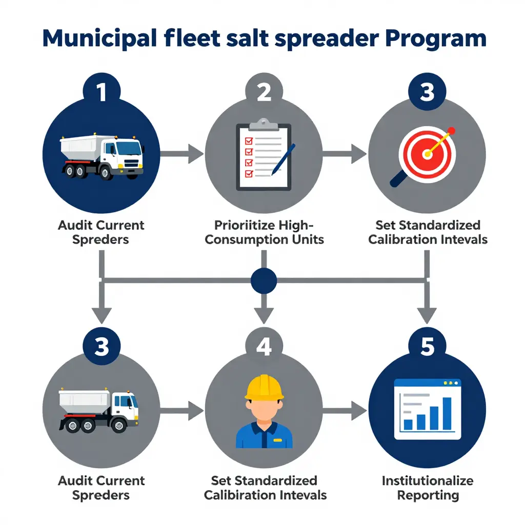 Five-phase fleet calibration roadmap: audit spreaders, prioritize units, set intervals, train operators, institutionalize reporting