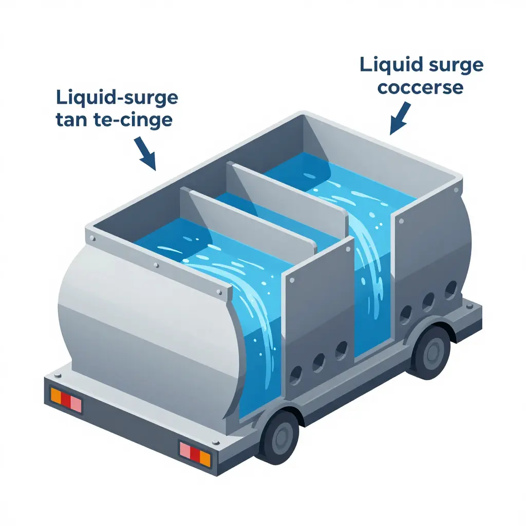 Cutaway diagram of a water truck tank showing internal baffles and liquid surge movement