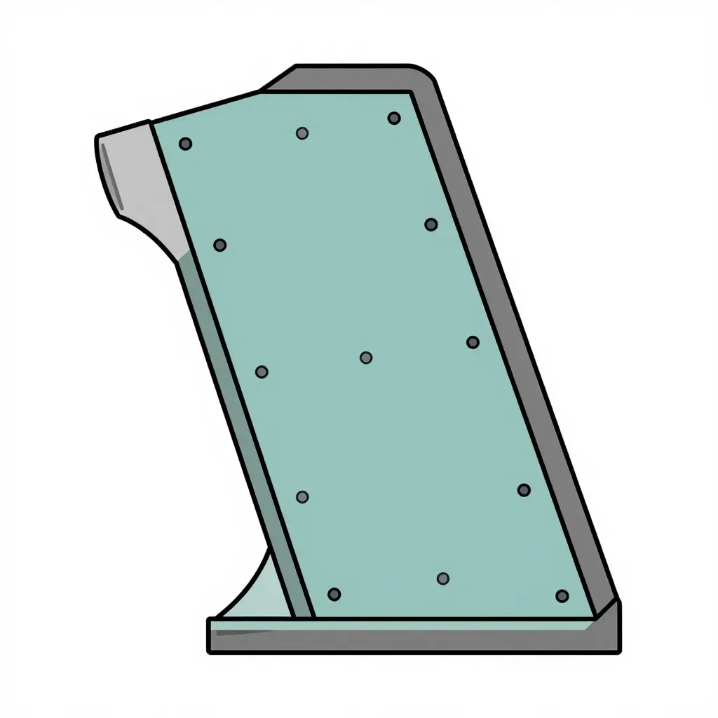 Flat 2D schematic of a street sweeper suction head viewed from below, showing the rectangular head outline, nozzle throat, perimeter skirt and flap strips, evenly spaced circular measurement point markers, and shaded wear concentration zones in three flat tints.