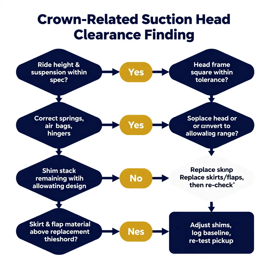Decision flowchart for crown-related suction head clearance findings