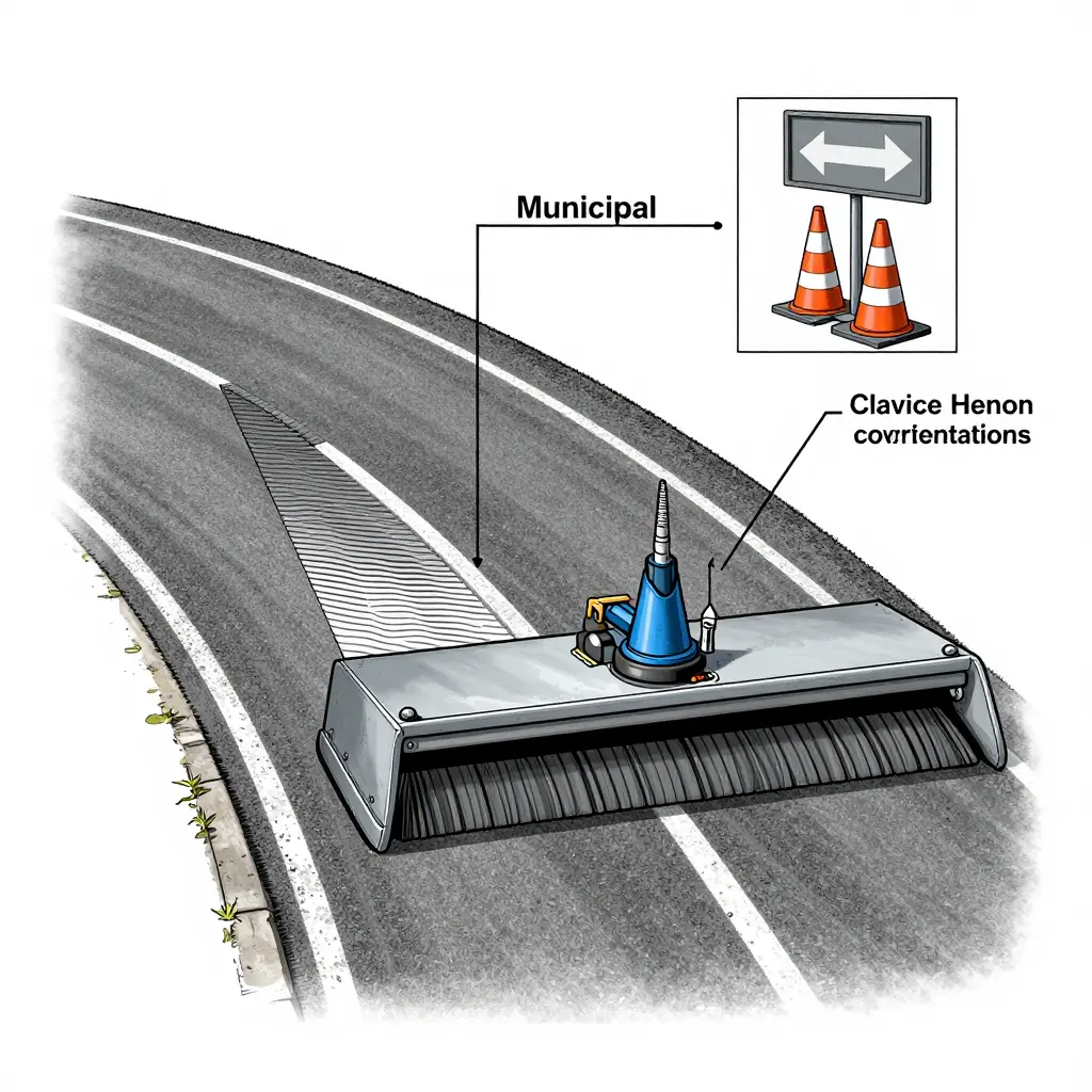 Diagram of suction head clearance measurement points on a crowned road with work-zone traffic control